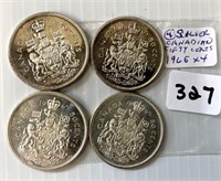 4 Canadian Silver 1965 Fifty Cents Coins