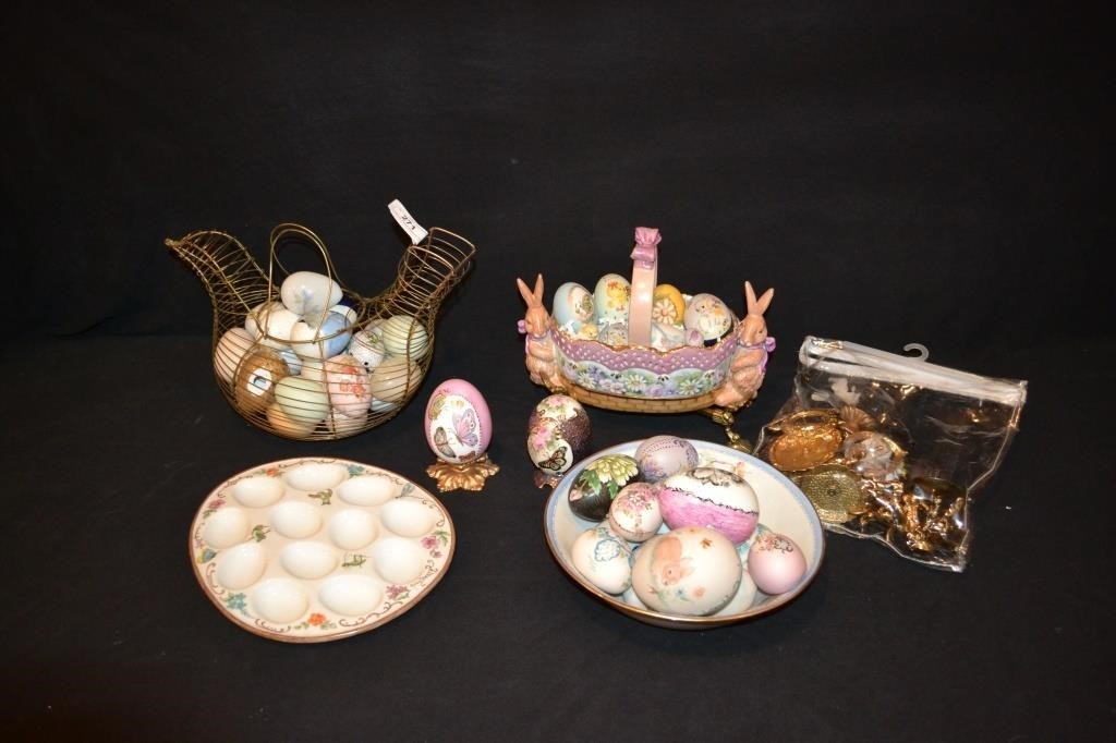Lg Lot Hand Painted Porcelain & Other Eggs & More