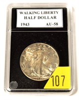 1943 Walking Liberty half dollar, slab certified