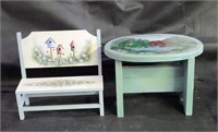 Hand Painted Foot Stool & Doll Bench