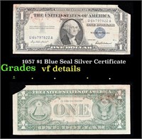 1957 $1 Blue Seal Silver Certificate Grades vf det