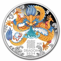 2024 Aus 1 Oz Silver Lunar Dragon Pf Colorized