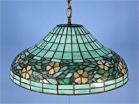 Hanging Stained Glass Lamp w/ Flowers 18.5" Dia.