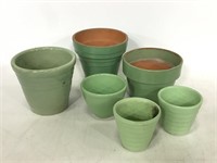 Lot of green ceramic & terracotta pots
