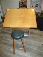 VINTAGE WOODS DRAFTING TABLE AND STOOL