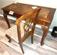 ORNATE VINTAGE LEATHER TOPPED DESK & CHAIR