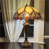 Twin Stained Glass, Double Bulb Bedside Lamps