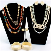 Jewelry Ivory & Stone Necklaces, Earrings+