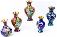 Vintage Lot of 5 Cloisonné Vases