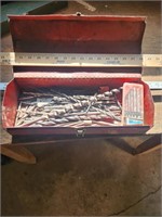 Vintage Metal Toolbox with Drill Bits