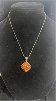 Sterling chain with Baltic amber pendant