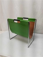 Vintage Green Leather + Chrome Magazine Rack