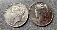 X2  1923 & 1926 S Peace silver dollar coins