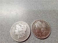 X2 1899O and 1881O Morgan silver dollars coin