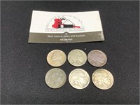 Group of Five Buffalo 5 Cent & 1938 Jefferson