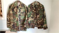 Two camouflage army uniforms. First has a