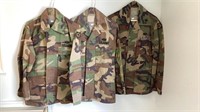 Three US Army camouflage blouses - most have unit