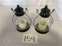 2 Lanterns (Metal & Glass) Newer w/ Flicker Lights