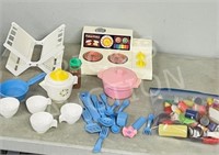 assorted Fisher Price kitchen toys