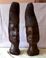 Pair carved wooden statues