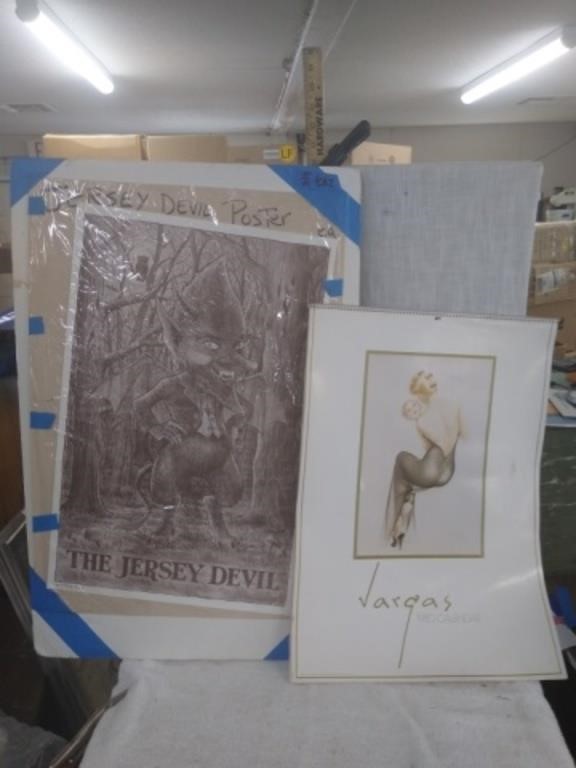 Vtg Vargas 1980 Calendar & NJ Devil Poster Lot
