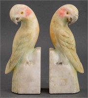 Alabaster Parrot Bookends, Pair