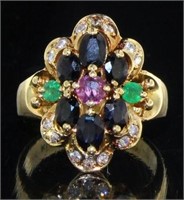14kt Gold Natural Sapphire-Ruby-Emerald-Diam Ring