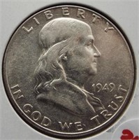 1949 Franklin half dollar. AU. Key date.
