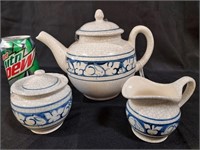 -18, Dedham Pottery 3 Pc Tea Set