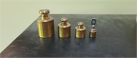 4 brass scale weights - 500g, 200g , 100g, 30g