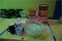 Picnic & Various Baskets, Mugs, Plastic Serving