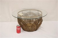 Glass Top Basket Table w/ Round Reed Metal Frame
