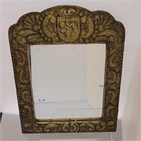 Vintage Punched Tin Silver Framed Mirror