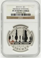 2010W DISABLED VETS SILVER COMM NGC PF70UC