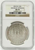 2010W DISABLED VETS SILVER COMM NGC MS70