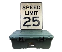 RETIRED SPEED LIMIT SIGN AND SPORTSMAN'S TRUNK
