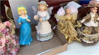 5 dolls, blue, one is ceramic, also included the