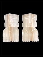 (2) Carved Onyx Stone Aztec Bookends
