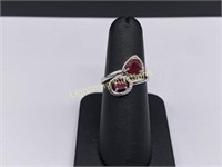 STERLING SILVER RUBY AND CZ RING