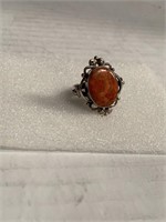 Coral set in Sterling Silver Ring - Size 7.5