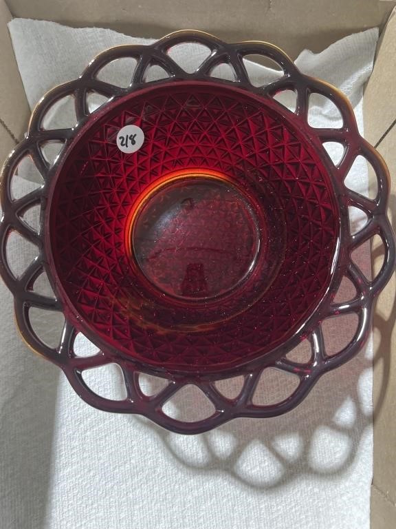 Red lace diamond point bowl 3" x 9"