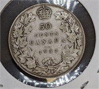 1932 Canadian Silver 50-Cent Half Dollar Coin