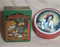 Jack Daniels and sunmaid tin
