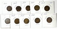 (10) 1905 & 1907 Indian Head Cent Penny Lot