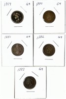 (5) Indian Head Cent Lot 1859,1880,1881,1882,1883