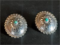 STERLING TURQOISE 4MM EARRINGS NATIVE AMERICAN