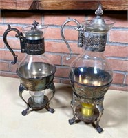 vintage glass tea pots w/ warmers