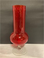 14” tall Red/ white glass vase
