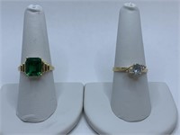 RINGS- SET IN 14K GOLD - GREEN CENTER STONE AND