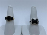 ONYX RINGS SZ. 6 - 3 BLACK STONES SET IN 14K GOLD